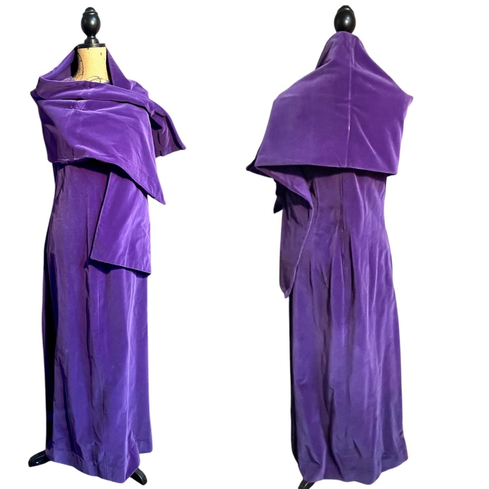 Vintage purple velvet long evening gown with matching stole
